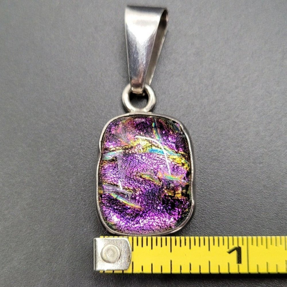 Charles Albert 950 Sterling Silver Pink Dichroic Glass Pendant Rectangular - Picture 7 of 7